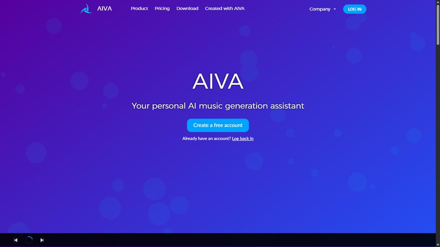AIVA のトップページ